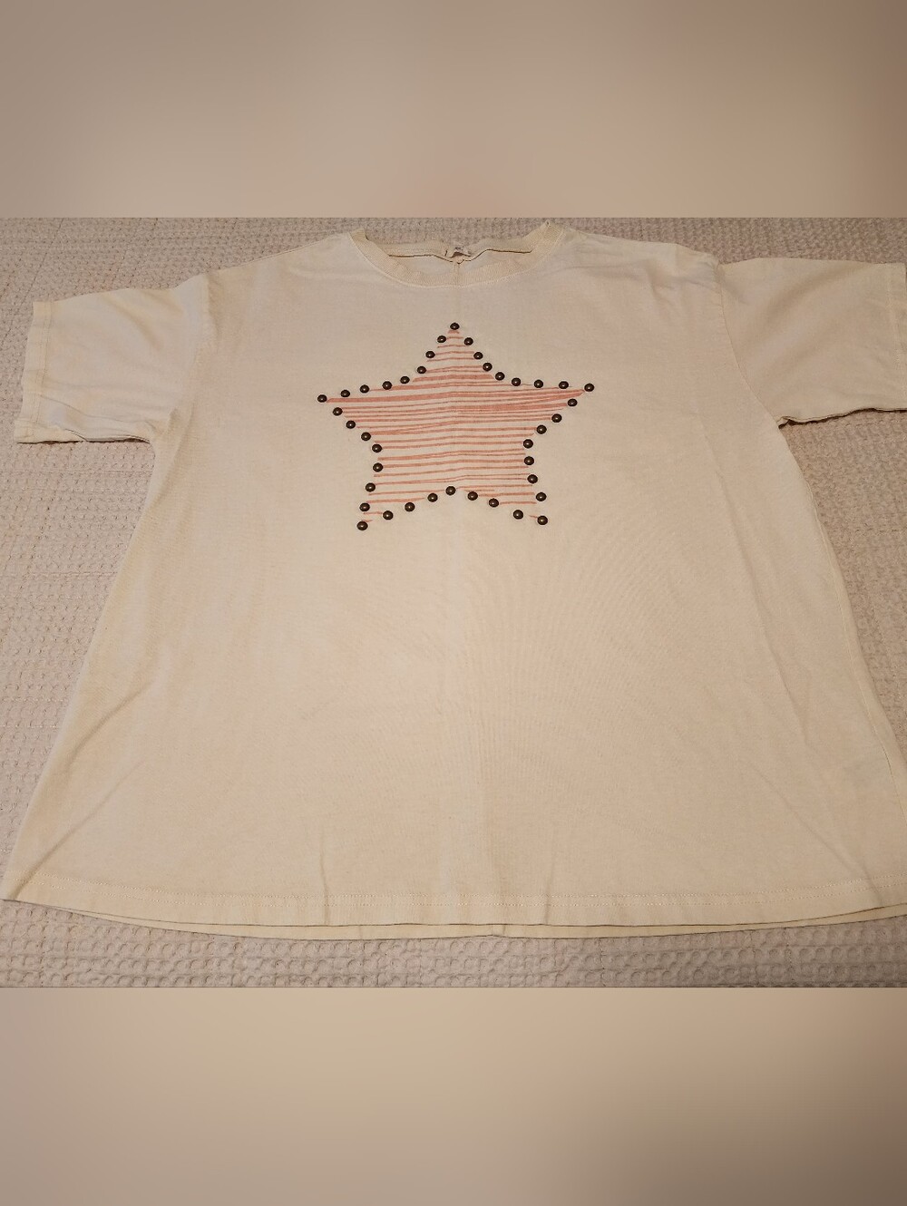 Easel Cream Blush Pink Star Women's Short Sleeve All Cotton Tee Boho Cool Large